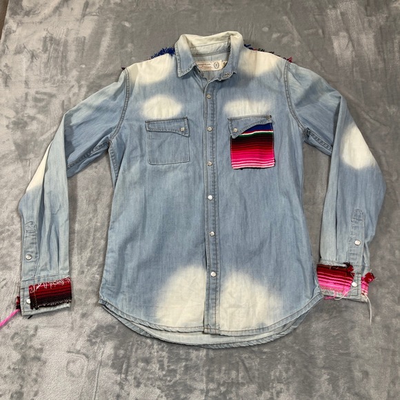 Free People Tops - Free People Shirt Small Artisan De Luxe Denim Western Serape Patchwork Bleached